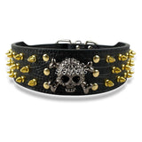 Spiked Studded Leather Dog Collar With Skull