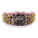 Spiked Studded Leather Dog Collar With Skull