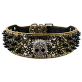 Spiked Studded Leather Dog Collar With Skull