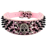 Spiked Studded Leather Dog Collar With Skull