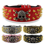 Spiked Studded Leather Dog Collar With Skull